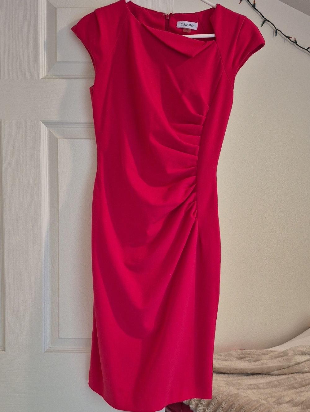 Calvin Klein Hot Pink Ruched Sheath Midi Dress